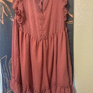 ' Dusty Rose Ruffle Swiss Dot Dress